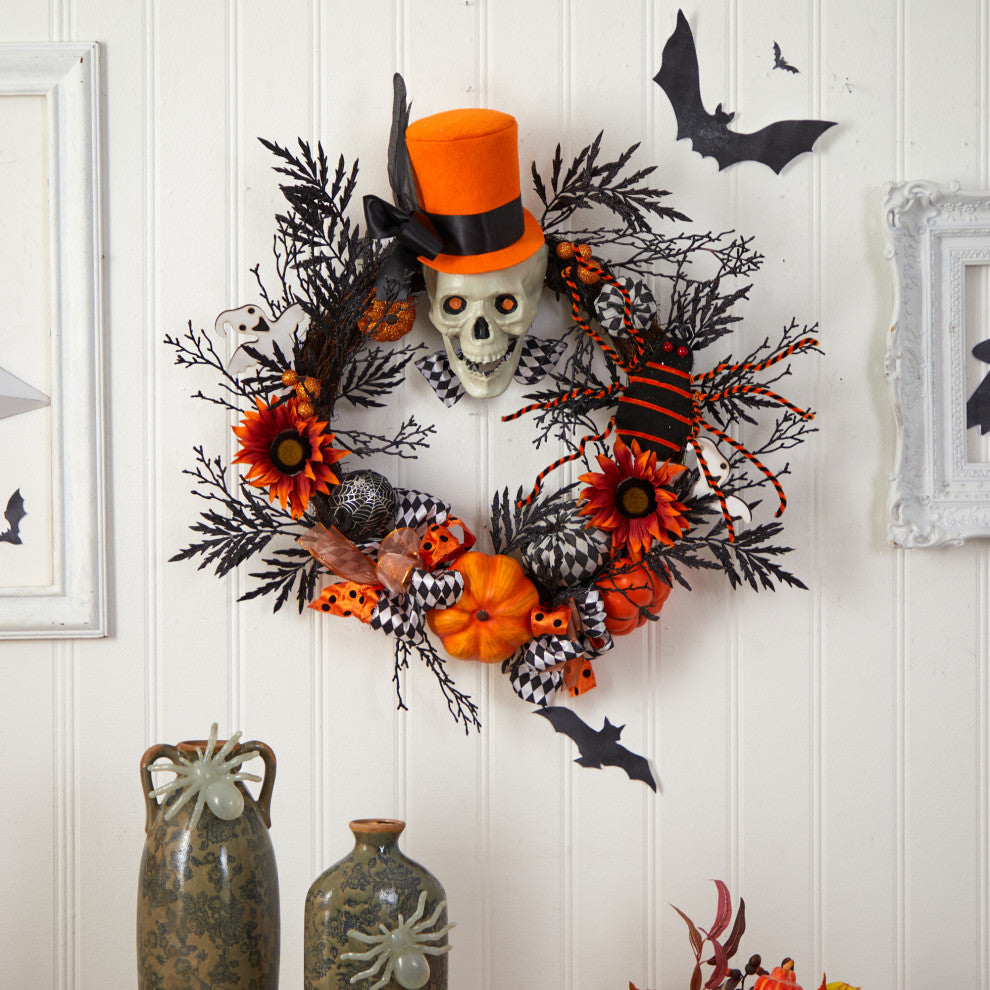 30" Spider and Skull With Top Hat Halloween Wreath