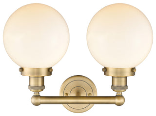 Edison Large Beacon 2-Light 16" Vanity Light, Brushed Brass, Matte White Shade