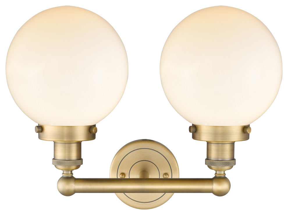 Edison Large Beacon 2-Light 16" Vanity Light, Brushed Brass, Matte White Shade