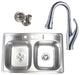 33-1/8" Topmount Stainless Steel 50/50 Double Bowl Kitchen Sink and Faucet Combo