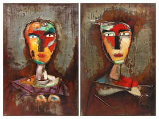 "Homme" Mixed Media Iron Hand Painted Faces Dimensional Wall Art