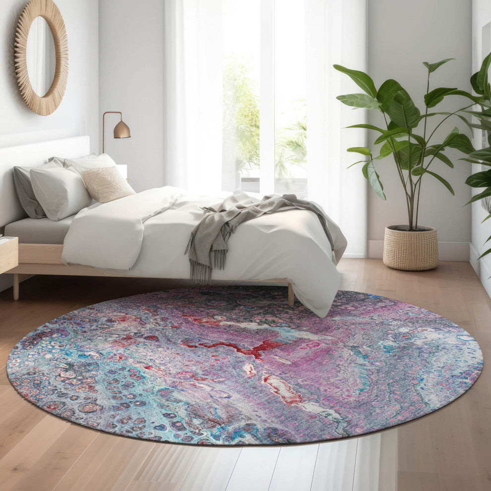 Premium Machine Washable Mayfield AMF588 Blue 8' x 8' Round Rug