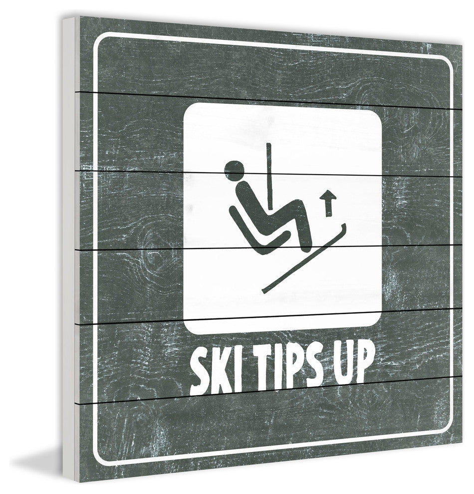 "Ski Tips up Diagram" Painting Print on White Wood, 40"x40"