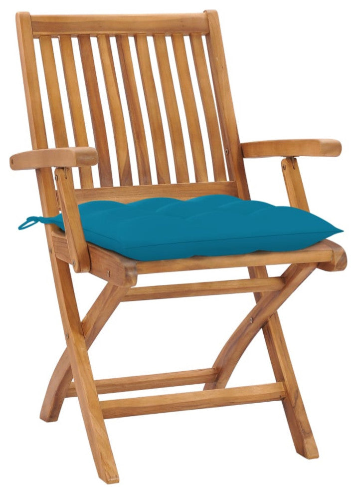 Vidaxl Garden Chairs, Set of 2, With Light Blue Cushions Solid Teak Wood