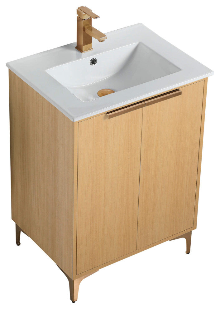 Wilmington Bath Vanity, Natural Oak, 24 Inch, Rose Gold Hardware
