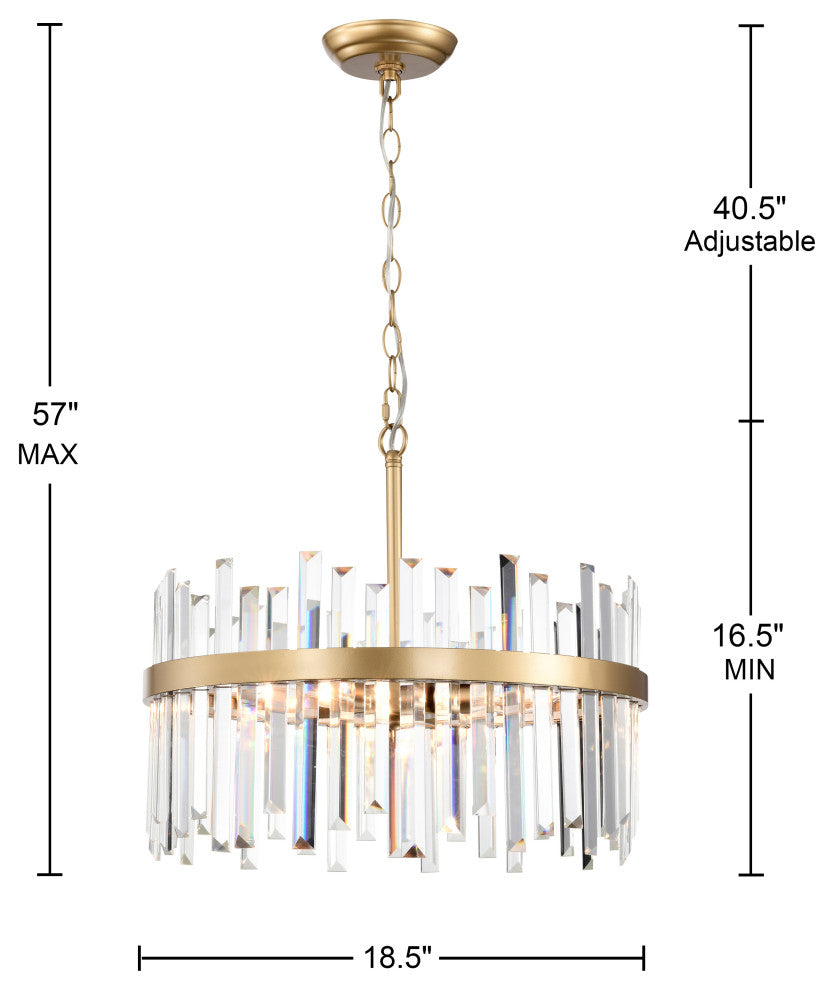 Eva 5-light Drum Crystal Glass Chandelier in Glossy Brass Finish