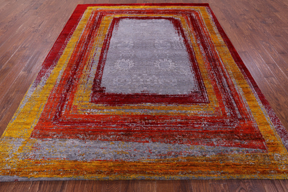 8' 1" X 10' 0" Contemporary Hand Knotted Wool & Silk Rug - Q13083