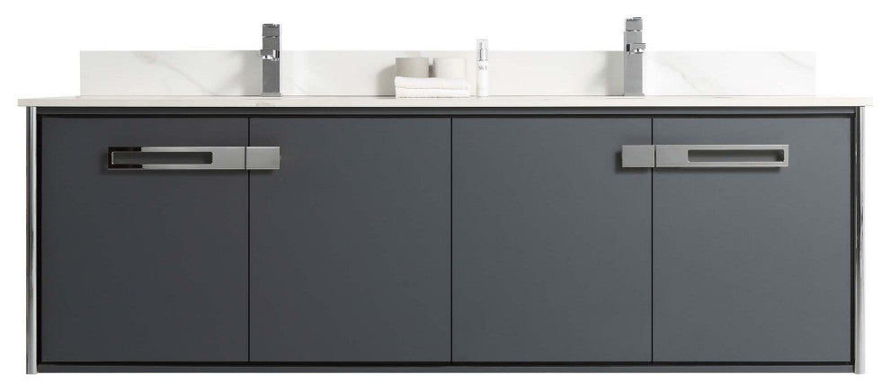 Oakville Wall Mount Bathroom Vanity, Onix Grey, 72", Chrome Hardware
