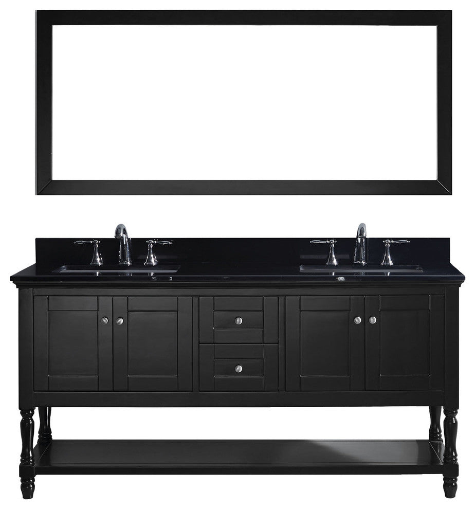 Virtu Julianna 72" Double Bathroom Vanity, Espresso With Faucet and Mirror