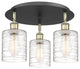 Cobbleskill-3 Light 17" Flush Mount-Black Antique Brass -Deco Swirl Glass Shade