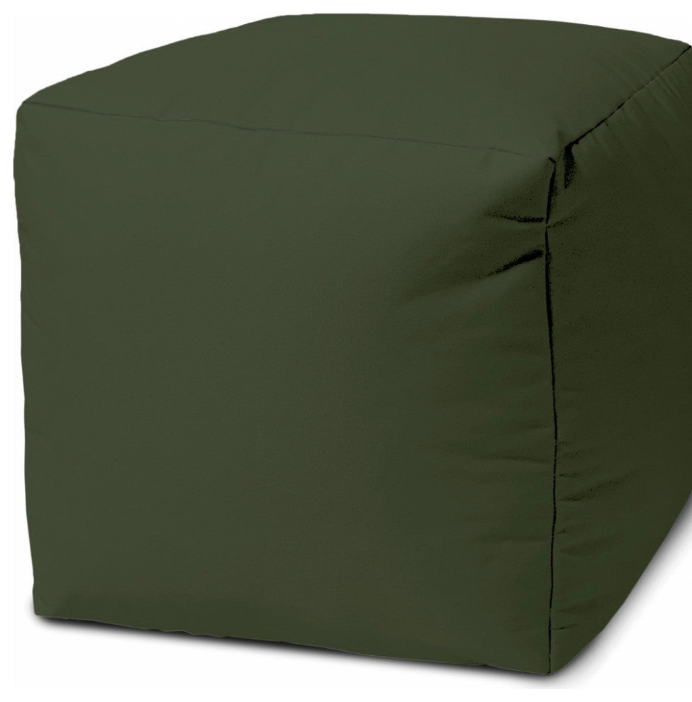 17  Cool Dark Khaki Green Solid Color Indoor Outdoor Pouf Ottoman
