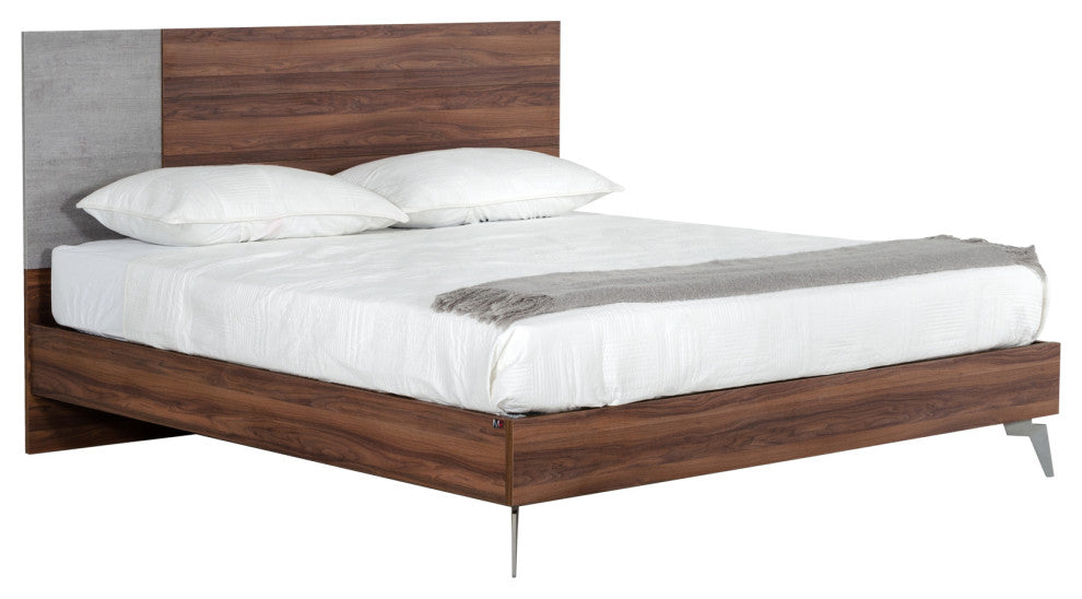Nova Domus Palermo Italian Faux Concrete and Noce Bodrum Bed, Eastern King