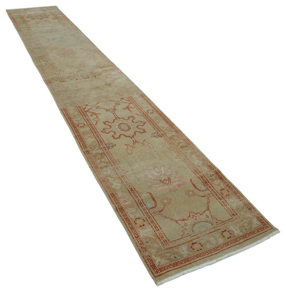 Rug N Carpet - Handmade Oriental 2' 4" x 13' 9" Runner Oushak Area Rug