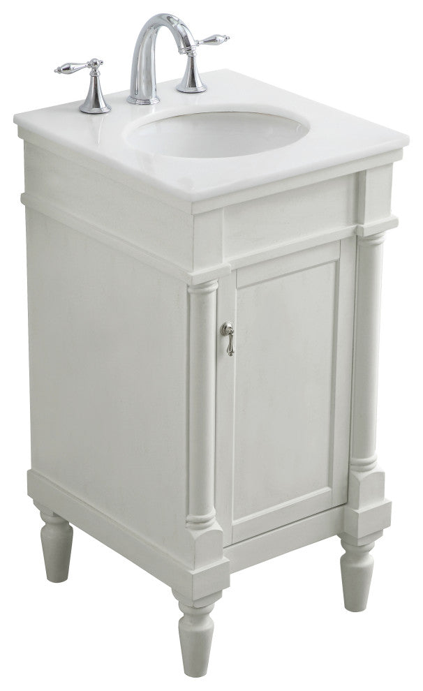 18" Single Bathroom Vanity, Antique White With Ivory White Engineered Marble