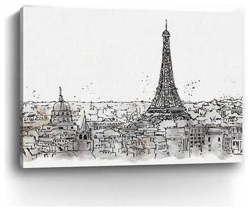 40" Monochrome Paris Rooftops Sketch Canvas Wall Art
