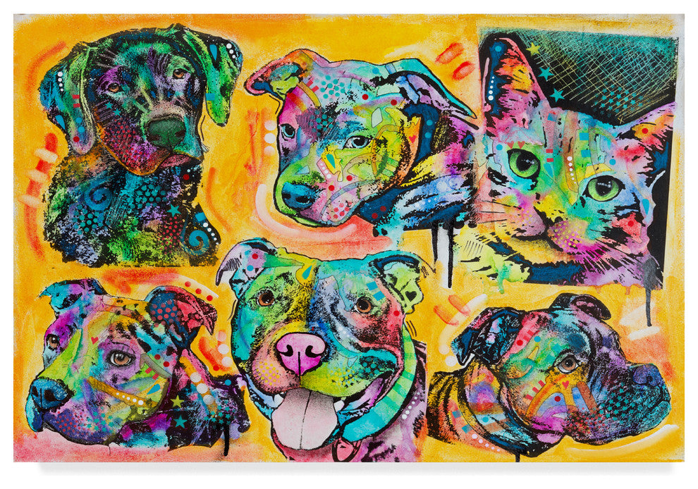 Dean Russo '5 Dogs and a Cat' Canvas Art, 47"x30"