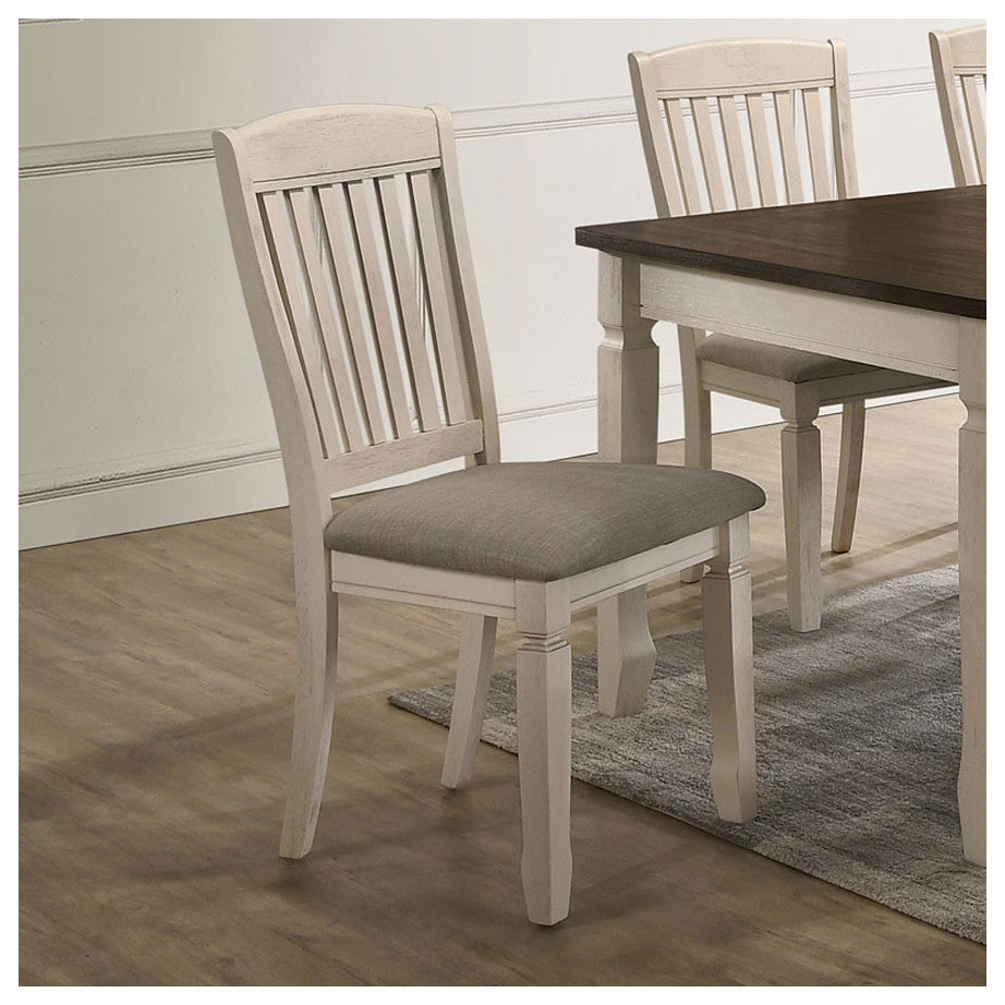 Set of 2 Tan Fabric Side Chair, Cream Finish