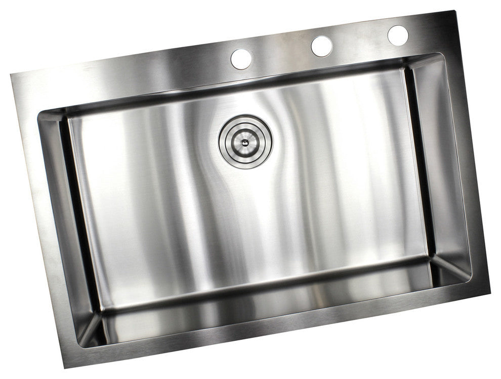 33" 16 Gauge Topmount Single Bowl Stainless Steel Sink Package