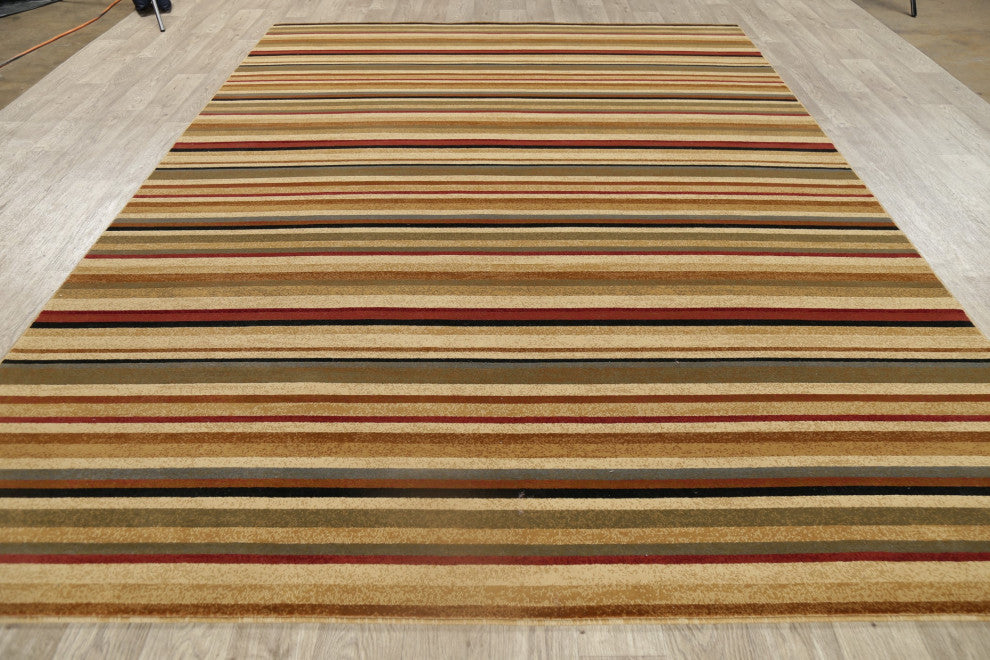 Modern Stripe Carpet Transitional Synthetic Pile Turkish Area Rug, 10'10"x7'10