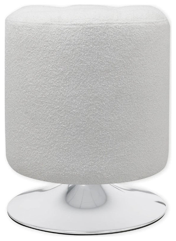 Rosey Faux Fur Vanity Accent Ottoman, White Boucle