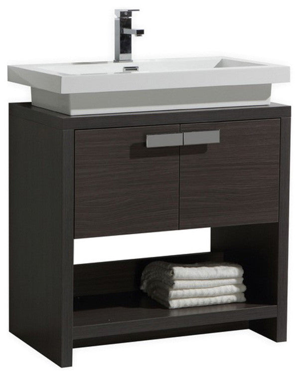 Levi 30" Dark Gray Oak Modern Bathroom Vanity With Cubby Hole