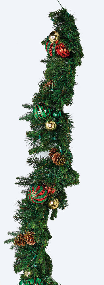 72 in Lighted Decorated Christmas Pine Garland With Timer