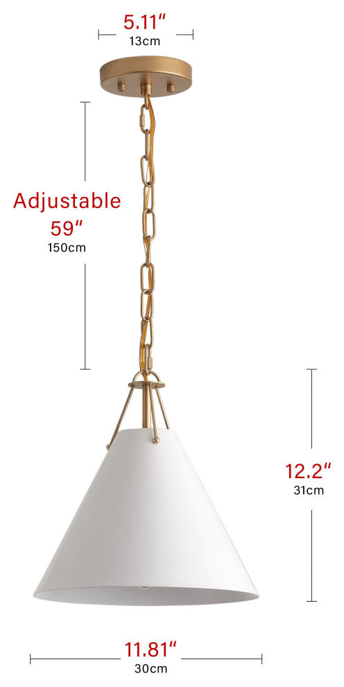 Modern Gold 1-Light Pendant Light Fixture with White Metal Shade