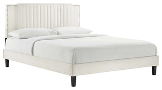 Zahra Channel Tufted Performance Velvet Queen Platform Bed, White