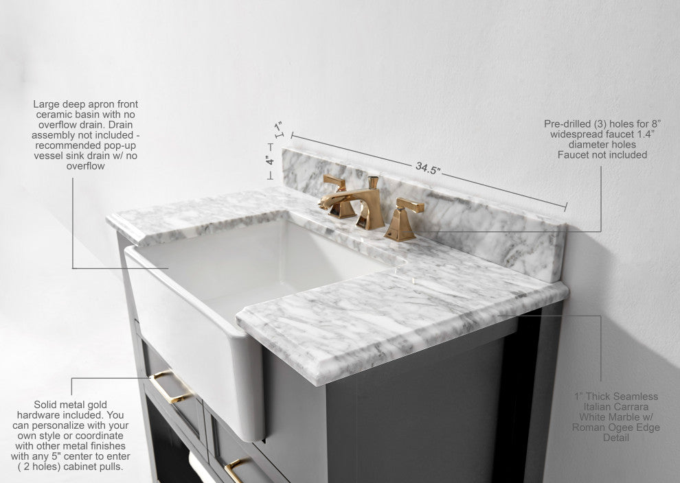 Hayley Bathroom Vanity Set, Sea Cloud Gray, 36"