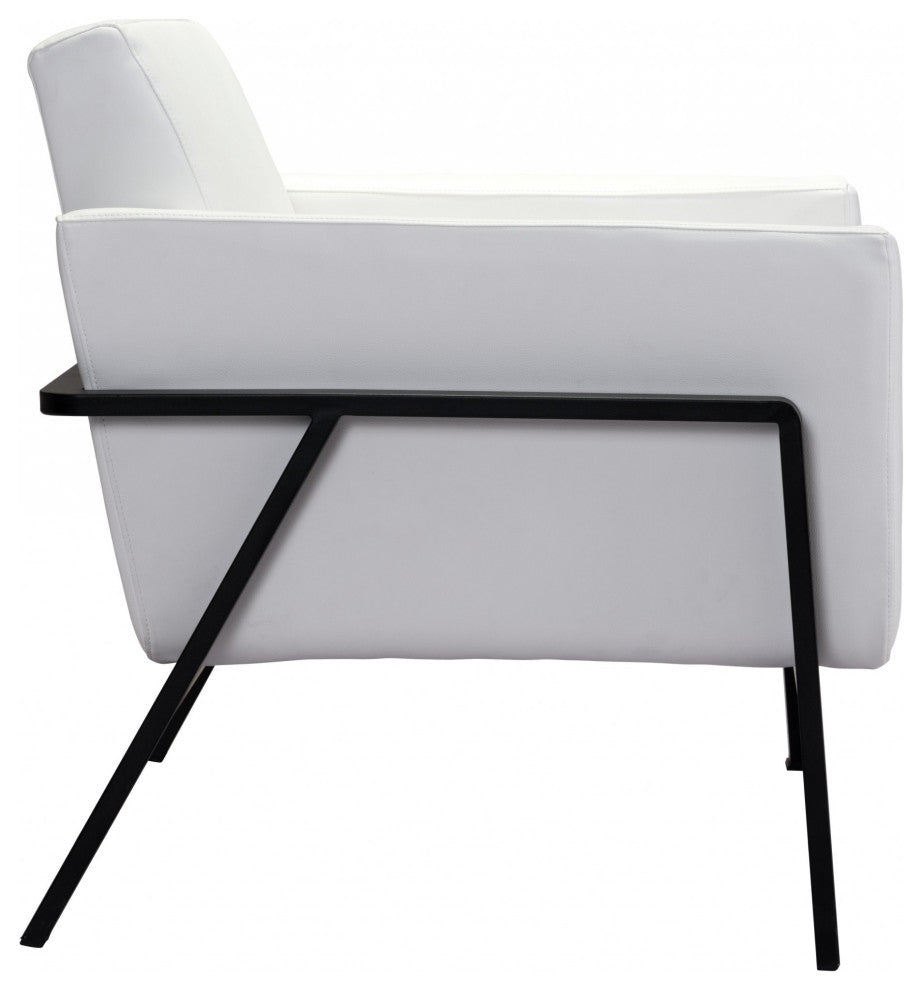 White Faux Leather and Black Accent Armchair