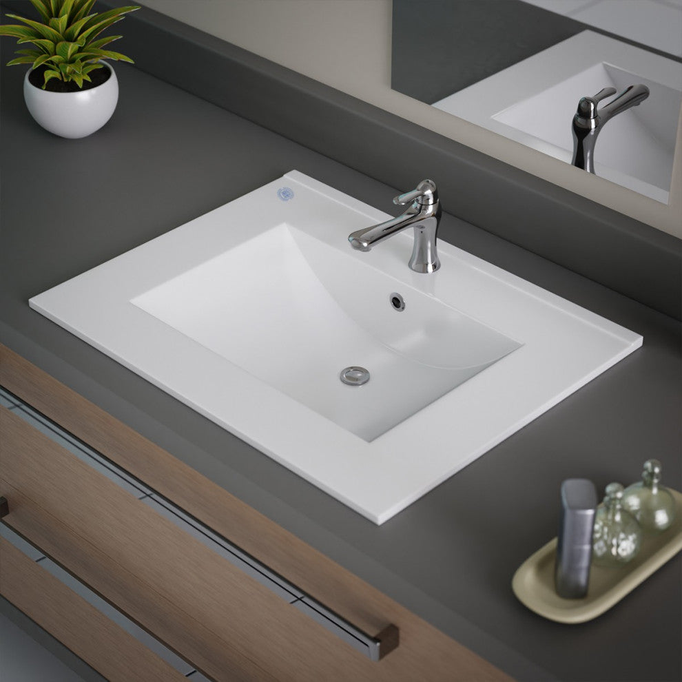 Square Bathroom Drop-in Sink Self-Rimming 24" White Porcelain Set of 2