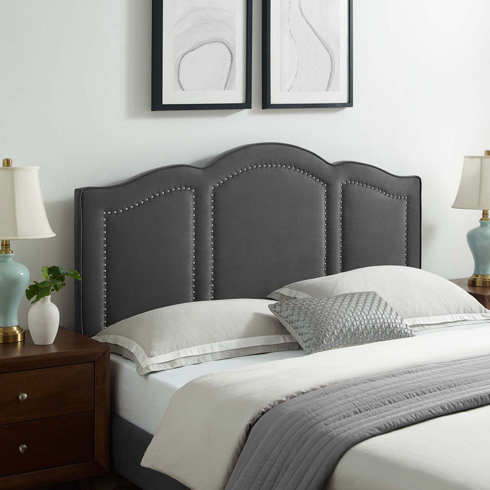 Headboard, King Size, Velvet, Dark Gray, Modern Contemporary, Bedroom