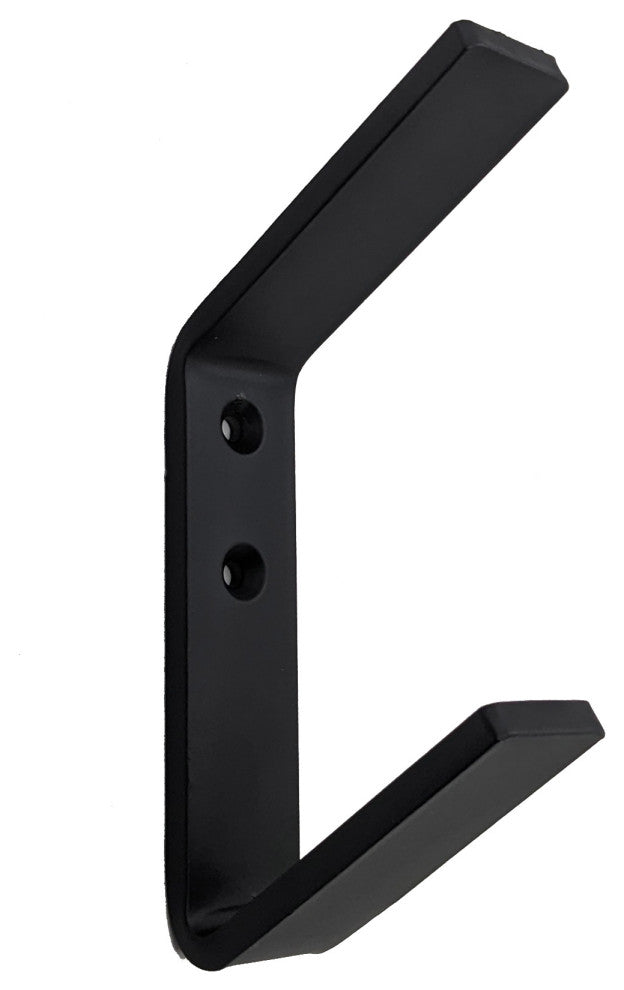 (4) Double Coat Hook Tilted Black Steel Iron Modern Farmhouse Rustic Industrial