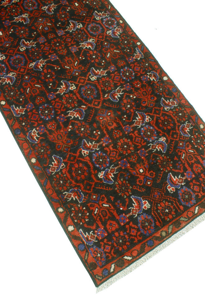 Fine Vintage Distressed Meryem Charcoal/Red Runner, 2'9 x 12'5