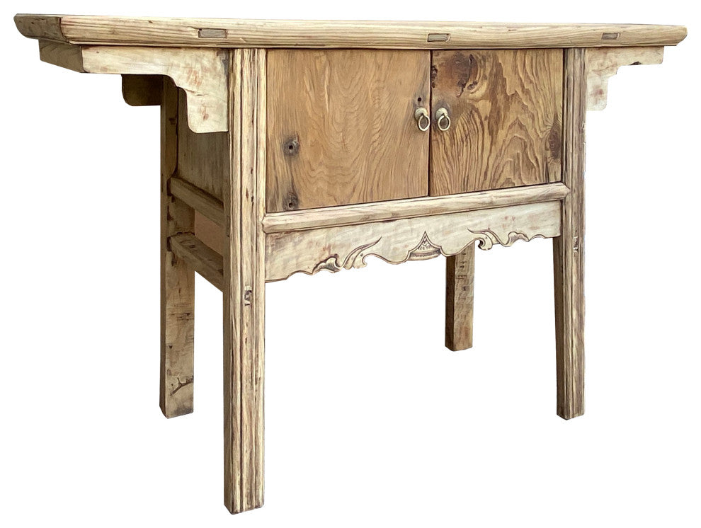 Chinese Vintage 2 Doors Raw Wood Rustic Low Side Table Hcs7167