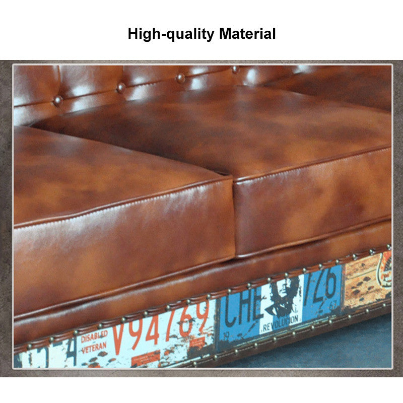 Vintage Industrial Loft 3-Seater Sofa Tufted Brown Faux Leather Upholstered Sofa