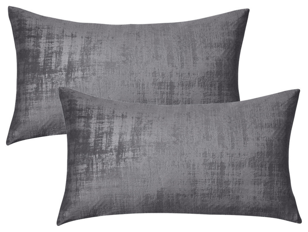 Velvet 2 Piece Lumbar Pillow Cover Set, Steeple Gray, 2 Piece, 14"x26"