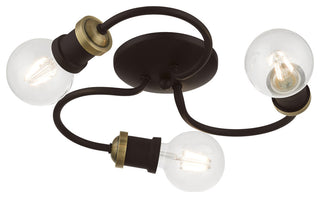 Bromley 3 Light Bronze With Antique Brass Accents Flush Mount