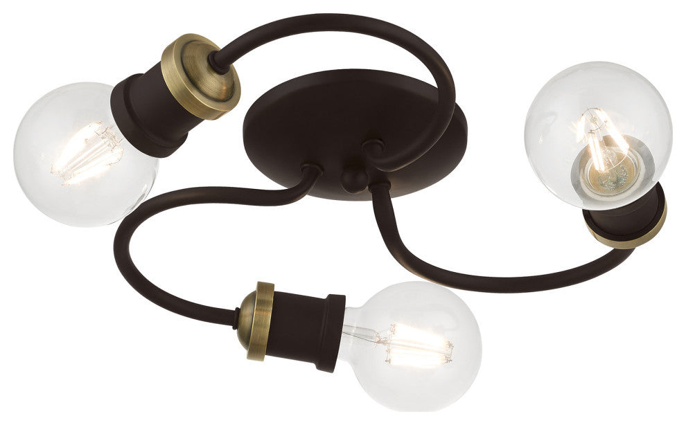 Bromley 3 Light Bronze With Antique Brass Accents Flush Mount