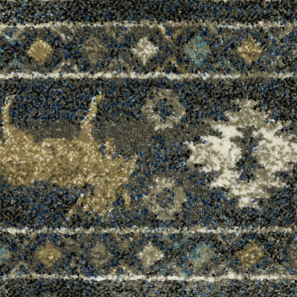 Vander Frontier Blue/Gold Indoor Area Rug, Blue, 2'3"x7'6"