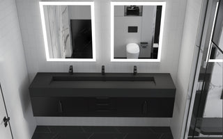 CastelloUSA Nile 84" Wall Mounted Bathroom Vanity Set, Black, Black Top, Black Handles
