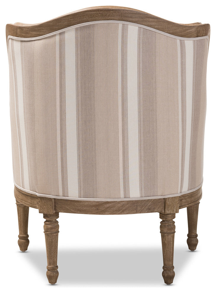 Charlemagne Traditional French Accent Chair, Oak, Brown Stripe