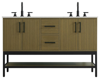 Home Living 54" Double Bathroom Vanity, Chestnut Brown