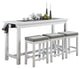 4 Pieces Pub Set, Cushioned Stools & Large Table With Charging Station, White