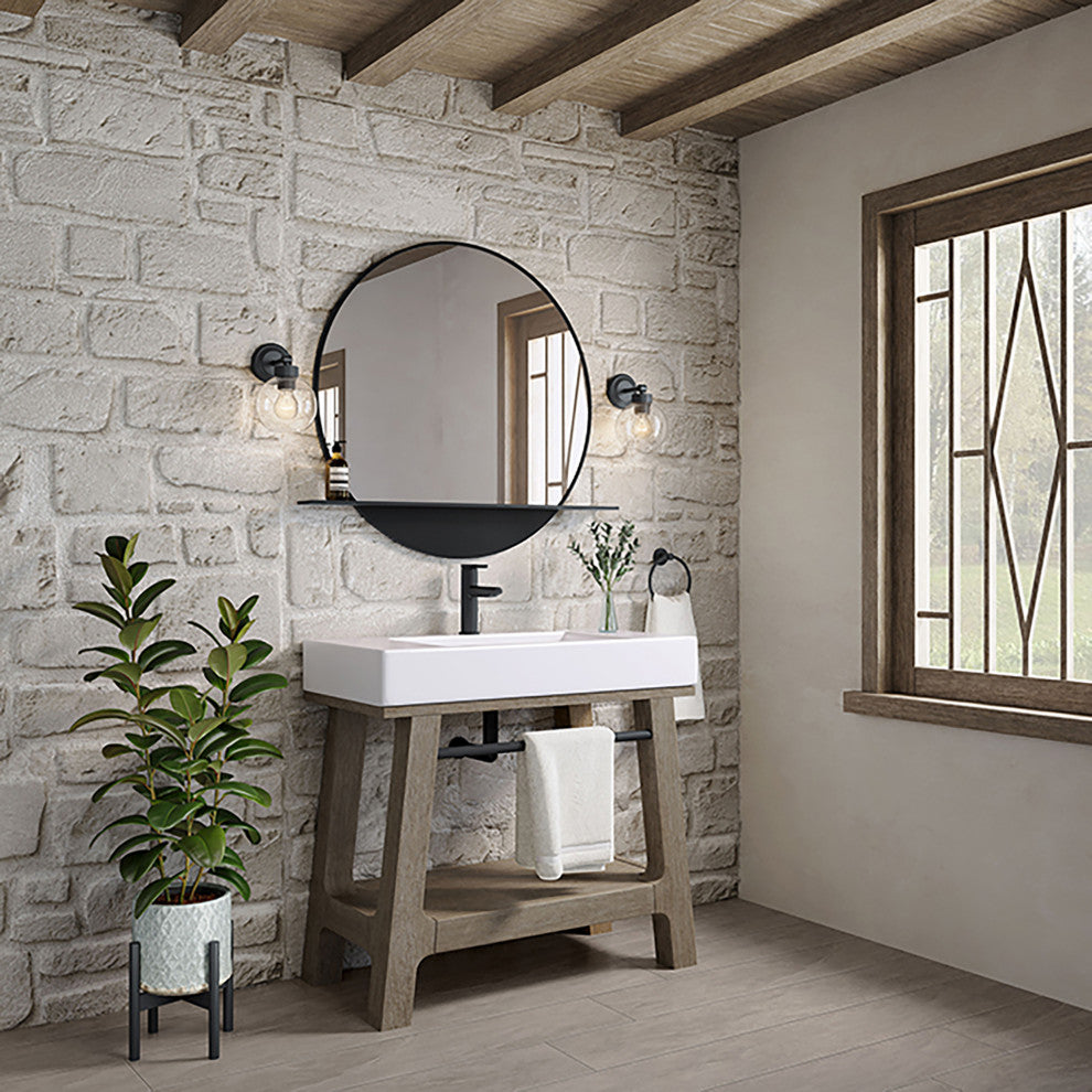 Auburn 36" Sink Console, Weathered Timber, Glossy White Mineral Composite Stone