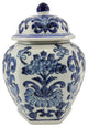 12" Blue and White Chinoiserie Ceramic Jar