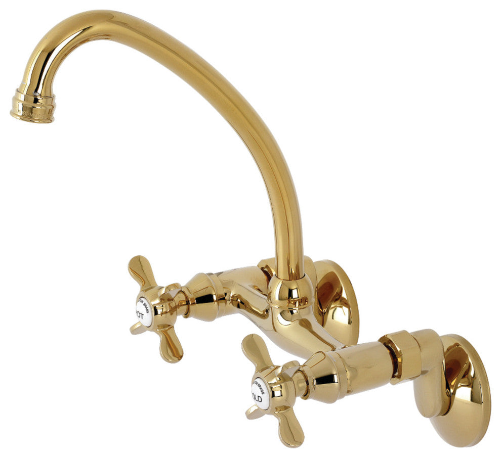 KS114PB Essex Two Handle Wall Mount Kitchen Faucet, Polished Brass