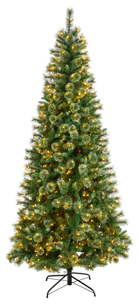 8' Wisconsin Slim Snow Tip Pine Artificial Christmas Tree With 600 LED Lights
