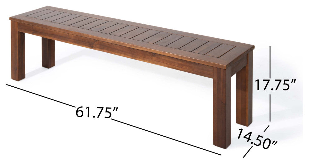 Ebany Outdoor Acacia Wood Dining Bench (Set of 2), Dark Brown