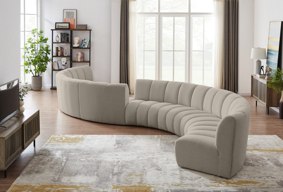 Infinity Boucle Fabric Upholstered 8-Piece S-Shaped Modular Sectional, Brown